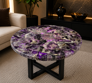 Amethyst Stone Modern Eco-Friendly Luxury Semi-Precious Gemstone Coffee Table <b>Top</b> Handmade Home Decor for Diwali Anniversary - Product Image 1
