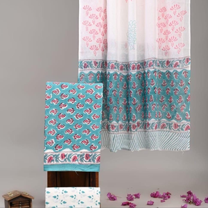 Traje Indio de Algodón con Estampado Floral Blanco y Azul para Mujer |   Salwar Kameez Punjabi de Alta Calidad con Estampado a Mano |   Conjunto de Ropa Casual Étnica - Product Image 1