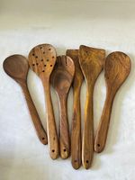 Handgemaakte 6-delige houten lepelset, vaatwasser- en vriesbestendig, decoratief, alleen handwas, voor gebruik in de keuken