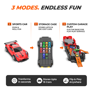 Jouet de garage Mirana Car-in-Car pour enfants |   De 2 à 4 ans |   4 voitures miniatures en métal |   Poignée de transport pliable pour ensemble de jeu et de rangement |   Peut accueillir 16 véhicules | - Product Image 2