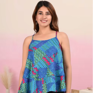 ชุดคุर्ติทรงปล่อยระบายหลายชั้น สายเดี่ยว สีสันหลากหลาย มีสินค้าพร้อมส่ง ผ้าฝ้าย 100% สวมใส่สบายๆ ในฤดูร้อน แห้งเร็ว ทันสมัย สำหรับผู้หญิง - Product Image 1