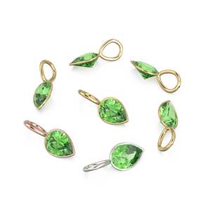 Pendentif Breloque en Or Jaune Massif 14 carats avec Peridote / Pierre de Naissance d'Août Prasiolite / Pierre Précieuse Verte 7mm / Forme Poire - Product Image 2