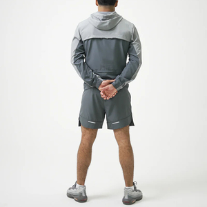 Mens Winter Solid Color Block Hooded Tracksuit 100% Cotton Lightweight <b>Zip</b>-<b>Up</b> <b>Jacket</b> with Reflective Shorts for Sports - Product Image 2