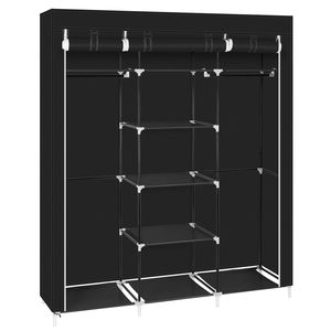 Armadio Portatile Pieghevole in Plastica Nera con Organizzatore a Singolo Ripiano in Tessuto Non Tessuto - Product Image 4