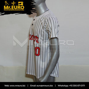 Custom Sublimation Baseball Jersey Badger 20 <b>Striped</b> <b>White</b> <b>Black</b> Short Sleeve Unisex Loose Fit Adult Team Apparel Front - Product Image 4