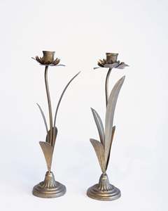 Antique Gold Metal Flower <b>Candlestick</b> Holder Decorative Floral Candle Stand for Table Centerpiece Event Decor - Product Image 1