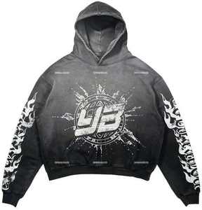 Ensemble 2 pièces unisexe tendance : pantalon de survêtement évasé et sweat à capuche, effet délavé, en coton, coupe ample, pour homme - Product Image 3