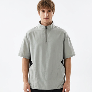 T-shirt décontracté pour homme à manches courtes, col demi-zip, séchage rapide, gris, color block, anti-boulochage, respirant, coupe ample - Product Image 3