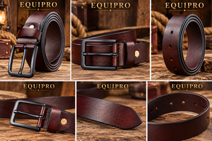 Ceinture en cuir de vachette véritable marron pour homme Equipro, style vintage rayé, boucle à ardillon rectangulaire noire, longueur personnalisable, prête à offrir - Product Image 3