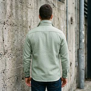 Chemise-veste décontractée pour homme en coton épais 100 %, vert sauge pâle, col épais, boutonnée, style streetwear - Product Image 2