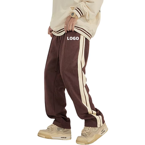 Customized Heavyweight 420G Side Webbing Embroidered Sweatpants Loose Leg Straight Pants Drawstrings Cotton Men's <b>Trousers</b> - Product Image 4