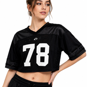 Camiseta Deportiva Corta de Fútbol Americano Personalizada para Mujer, Cuello en V, Malla, Estilo Urbano, Marca Privada, Proveedor de Ropa OEM - Product Image 1