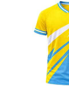 T-shirt de sport personnalisé pour homme, jaune et bleu ciel, à manches courtes, col en V, respirant, séchage rapide, pour entraînement athlétique, gym, course à pied - Product Image 3