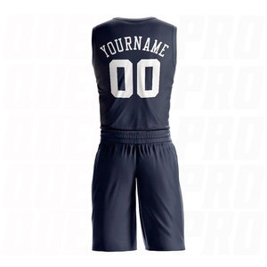 Maillot de basket-ball personnalisé bleu marine et blanc à col rond avec impression personnalisée du logo de l'équipe, du nom et du numéro, respirant - Product Image 2
