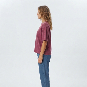 T-shirt décontracté vintage surdimensionné en coton délavé à manches courtes pour femme, col rond personnalisé - Product Image 4