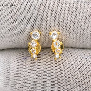 Pendientes de Plata de Ley 925 Hechos a Mano con Topacio Blanco de 0.409 Ctw, Pendientes con Baño de Oro para Mujer - Product Image 5