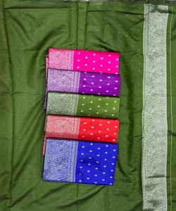 Sari de Seda Verde, Vestido de Boda Tradicional Indio, Estilo Banarasi con Borde Decorado, Largo hasta el Suelo, Ropa para Mujer - Product Image 6