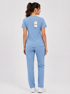 Force 2 Win Unisex <b>Scrub</b> <b>Set</b> with Drawstring Pants and V-Neck Top Cotton Jersey Fabric Hospital Use Breathable - Product Image 3