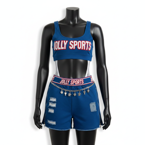 Ensemble de bikini pour femmes en polyester et élasthanne 240 GSM, bleu, avec panneau en maille, logo brodé, design personnalisé, bikinis pour femmes - Product Image 1