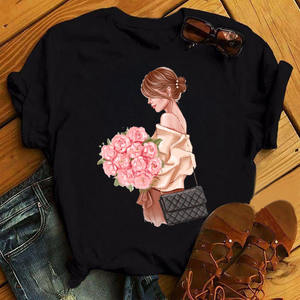 Camiseta Blanca Estampada con Cuello Redondo para Mujer, Camiseta Casual con Estampado de Manga Corta para Chica, Camisetas Holgadas de Moda Urbana a Precio Económico - Product Image 1