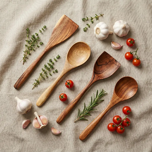 Juego de Cucharas y Espátulas de Madera |   Utensilios de Cocina de Madera de Acacia |   Decoración de Cocina Hecha a Mano por B H Brothers - Product Image 1