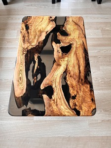 Handmade Smoked Epoxy and Olive Wood <b>Coffee</b> <b>Table</b>, Rustic, Modern - Product Image 1