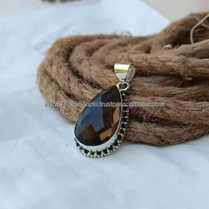 Colgante de Plata de Ley 925 de cuarzo ahumado Natural ahumado facetado hecho a mano plata piedra preciosa colgante collar Unisex colgante regalo - Product Image 5
