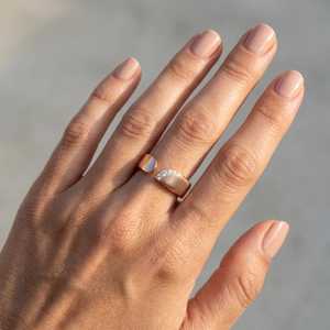 Magnifique bague ouverte en or rose 14 carats avec diamant taille ronde, cadeau romantique pour anniversaire de mariage, fiançailles, ajustable - Product Image 4