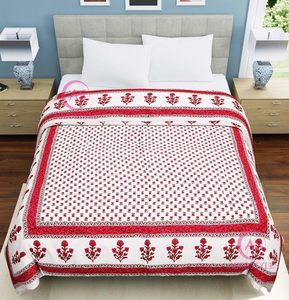 Couette en coton de Jaipur |   Imprimé floral et traditionnel rouge |   Razai de lit léger et lavable |   Toutes saisons 85x55 pouces - Product Image 5