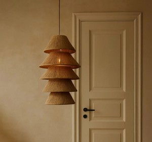 Lámpara Colgante Larga de Yute Tejido de Múltiples Niveles |   Lámpara de Techo Colgante Ajustable con Base para Bombilla E26, Estilo Boho Escandinavo, para Uso en Hoteles - Product Image 3