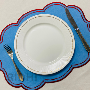 Ridhi Eco-Friendly 100% Blue Linen with Embroidery Table <b>Placemats</b> Reusable Fabric Mats Wholesale for Wedding, Restaurant, Hotel - Product Image 6