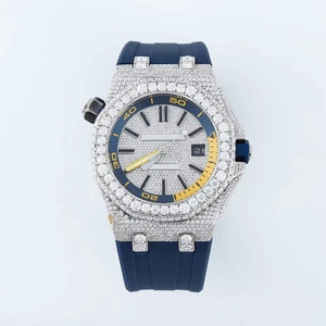 Reloj de Cuarzo con Bisel de Diamantes, Visualización de Fecha, Correa de Silicona de 20 mm, Esfera Analógica-Digital con Números Arábigos, Corona Falsa Azul - Product Image 1