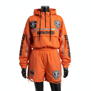 Conjunto corto cortavientos para mujer, transpirable, de poliéster, con panel reflectante, logotipo personalizado, conjunto corto cortavientos para mujer, talla grande - Product Image 1