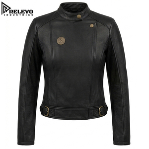 Chaqueta de Motociclista de Cuero Genuino para Hombre, Chaqueta de Cuero Negra con Botones a Presión de Latón, Cierre de Cremallera Asimétrico - Product Image 1