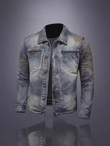 Best Quality <b>Men's</b> Distressed Denim <b>Jacket</b> Embroidered Sleeves Vintage Acid Wash Button Down Jean <b>Trucker</b> <b>Jacket</b> Coat OEM - Product Image 5
