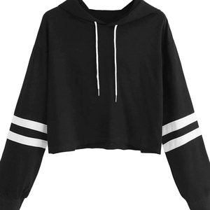 Sweat-shirt à capuche marron pour femme, coupe courte, manches régulières, couleur unie, en coton tricoté, respirant, séchage rapide, doublé, pour l'hiver - Product Image 4