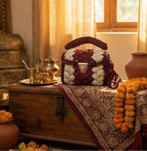 Bolso Metálico con Borde Marrón, Bolso Hecho a Mano con Perlas, Bolso de Dos Asas, Bolso de Hombro Estilo Boho, Tejido de Cordón de Algodón para Mujer - Product Image 5