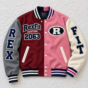 Blouson de baseball unisexe avec numéros en chenille, design multi-tissus, en laine/polyester épais, fermeture à boutons-pression, idéal pour l'hiver, OEM - Product Image 3