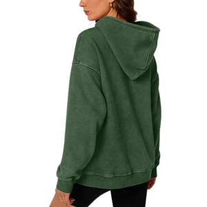 SILKZON INDS Hoodie streetwear original personnalisé en coton tricoté vieilli avec logo brodé sur le devant et manches tombantes pour femme - Product Image 2