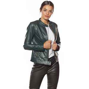 Chaqueta de Piel de Oveja de Lujo para Mujer, Forro Grueso, Resistente al Viento, Cinturón Ajustable, Cierres de Cremallera, Chaqueta de Cuero para Mujer con Detalles en Poliéster - Product Image 3