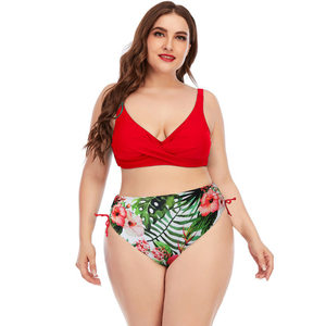 Women's Plus Size Floral Print Bikini Set <b>Crossed</b> Halter <b>Top</b> High Waist Bottom Stretch Swimwear - Product Image 6