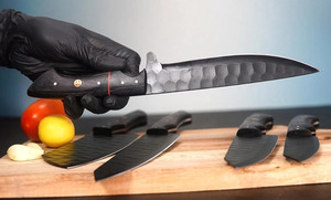 Ensemble de couteaux de cuisine en acier carbone de qualité supérieure, 5 pièces, avec manches en bois, lames forgées, couteaux de chef de qualité industrielle - Product Image 2