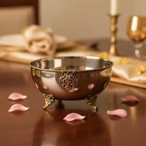 Bol de service en métal fait main avec motif floral, style piédestal moderne, bol à fruits de style oriental, idéal pour offrir, vaisselle, bols - Product Image 2