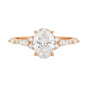 แหวนหมั้นเพชรทรงรีและทรงกลมทองคำแท้ 9K 10K 14K 18K ประดับเพชรแล็บโกรว์ ดีไซน์วินเทจ ประดับเพชรเม็ดเล็กๆ รอบวงแหวน แหวนแต่งงาน แหวนสวยงาม - Product Image 4