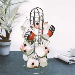 Metal Mug Rack with Vertical <b>Hooks</b> Holding Ceramic Coffee Mugs Red Black Stripe Splatter Pattern Functional <b>Kitchen</b> Organizer - Product Image 1