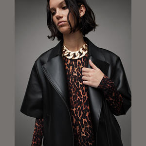 แจ็คเก็ตมอเตอร์ไซค์หนังแท้สไตล์วินเทจคลาสสิกสำหรับฤดูหนาว กันน้ำ ปักโลโก้ ทรงสั้น แจ็คเก็ตหนังแท้สำหรับผู้หญิง - Product Image 2