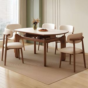 Modern Solid Wood <b>Extendable</b> <b>Dining</b> <b>Table</b> Set with Folding Mechanism and 4 Back Chairs for <b>Dining</b> room Hotel Apartment - Product Image 1