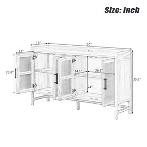 <b>Rustic</b> Sideboard with Adjustable Shelves and Decorative Rattan <b>Doors</b> for Entryway Dining Room or Living Room - Product Image 4