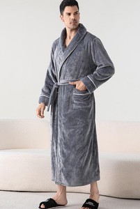 <b>Men's</b> Soft Casual Loose Robe <b>Cardigan</b> Pajamas Plain Dyed <b>Long</b>-Sleeved Flannel Nightgowns <b>for</b> Summer/Winter/Spring - Product Image 3