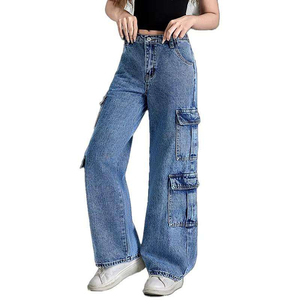 Jeans de Mezclilla Casuales de Cintura Alta para Mujer, Pantalones Cargo Transpirables de Cintura Alta con Talla Personalizada y Corte Holgado - Product Image 1